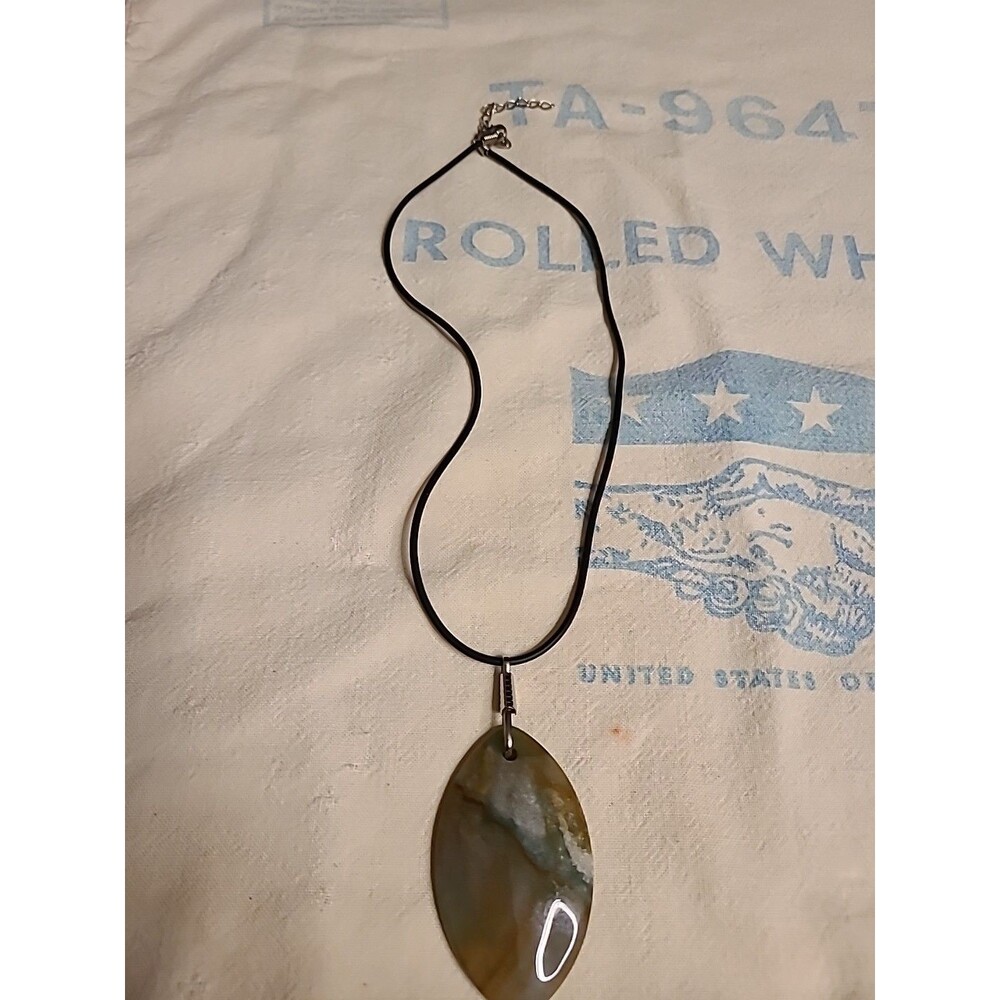 GORGEOUS CHOKER 15.5" W/ LARGE JASPER PENDANT 3"x 2" Leather Cord
